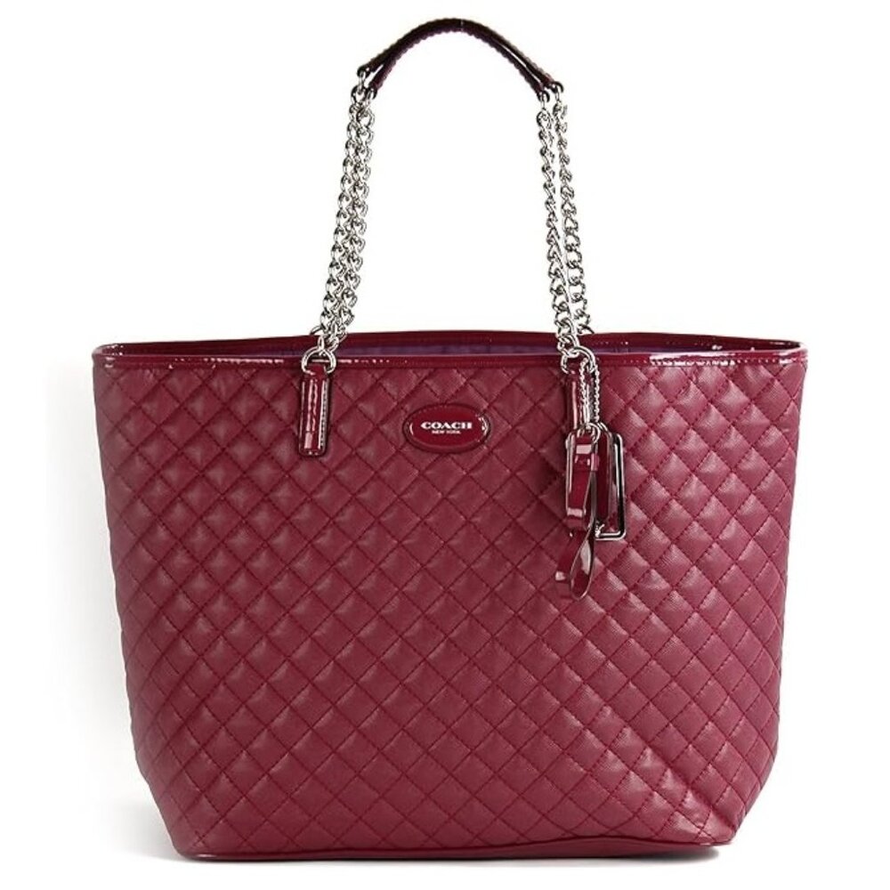 Coach Metro Quilted Chain Tote Purse Cranberry/Claret, Large Size, Style #F32905